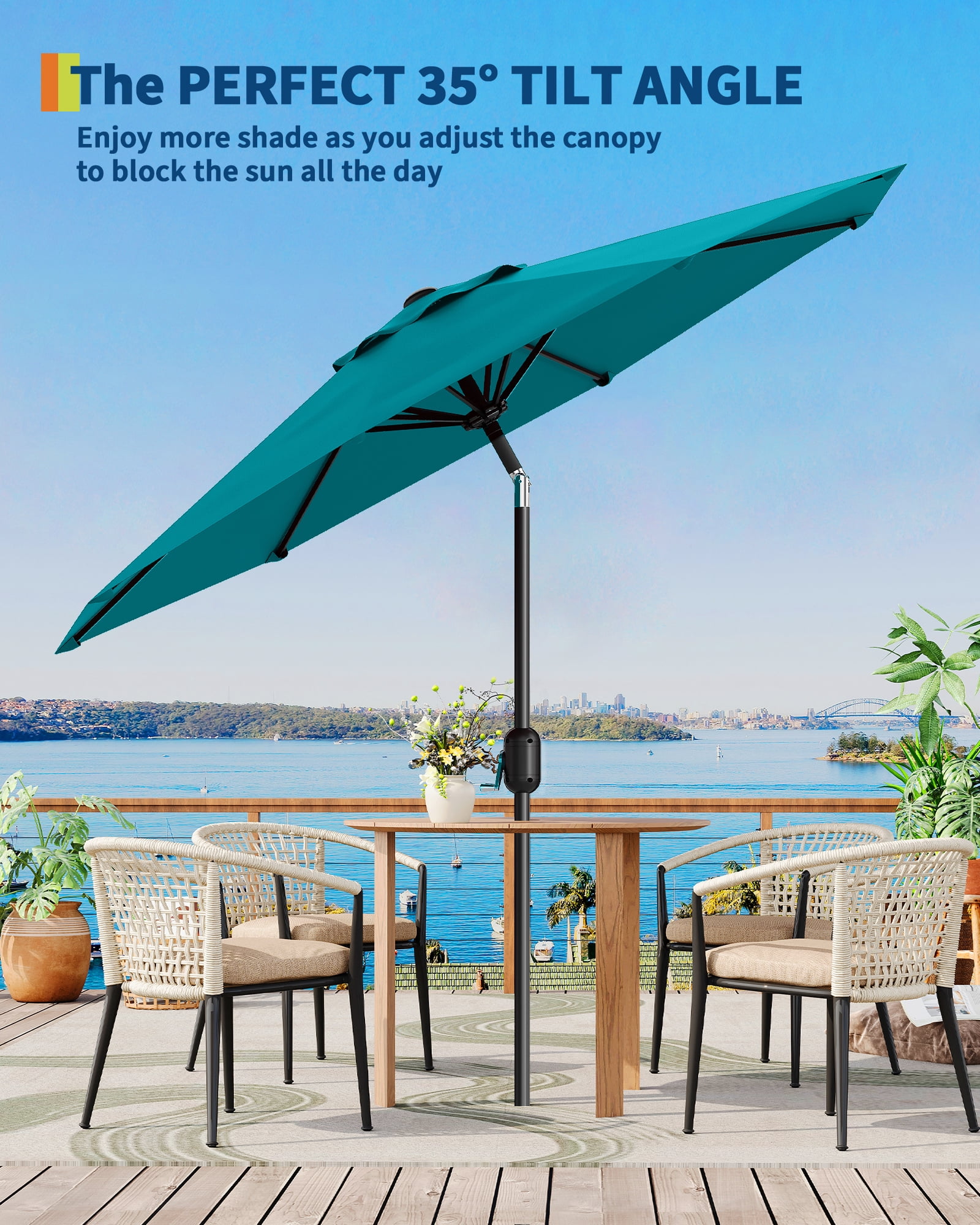 9FT Outdoor Patio Umbrella with Push Button Tilt and Crank, Market Umbrella 8 Sturdy Ribs UV Protection Waterproof Heavy-Duty Pool Umbrella for Deck, Backyard,Garden