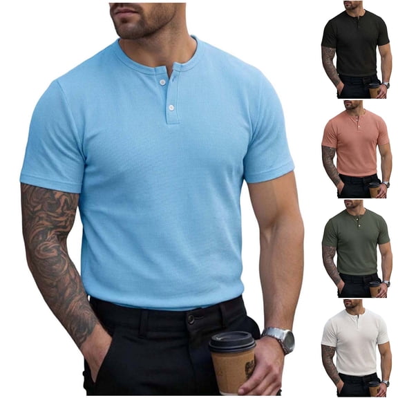 DJDLJWCJ Men's Short Sleeve Waffle T-Shirt, Mens Crewneck Athletic Tee Shirt Graphic Printed Casual Shirts Outdoor Hiking Daily Tops Black 3XL