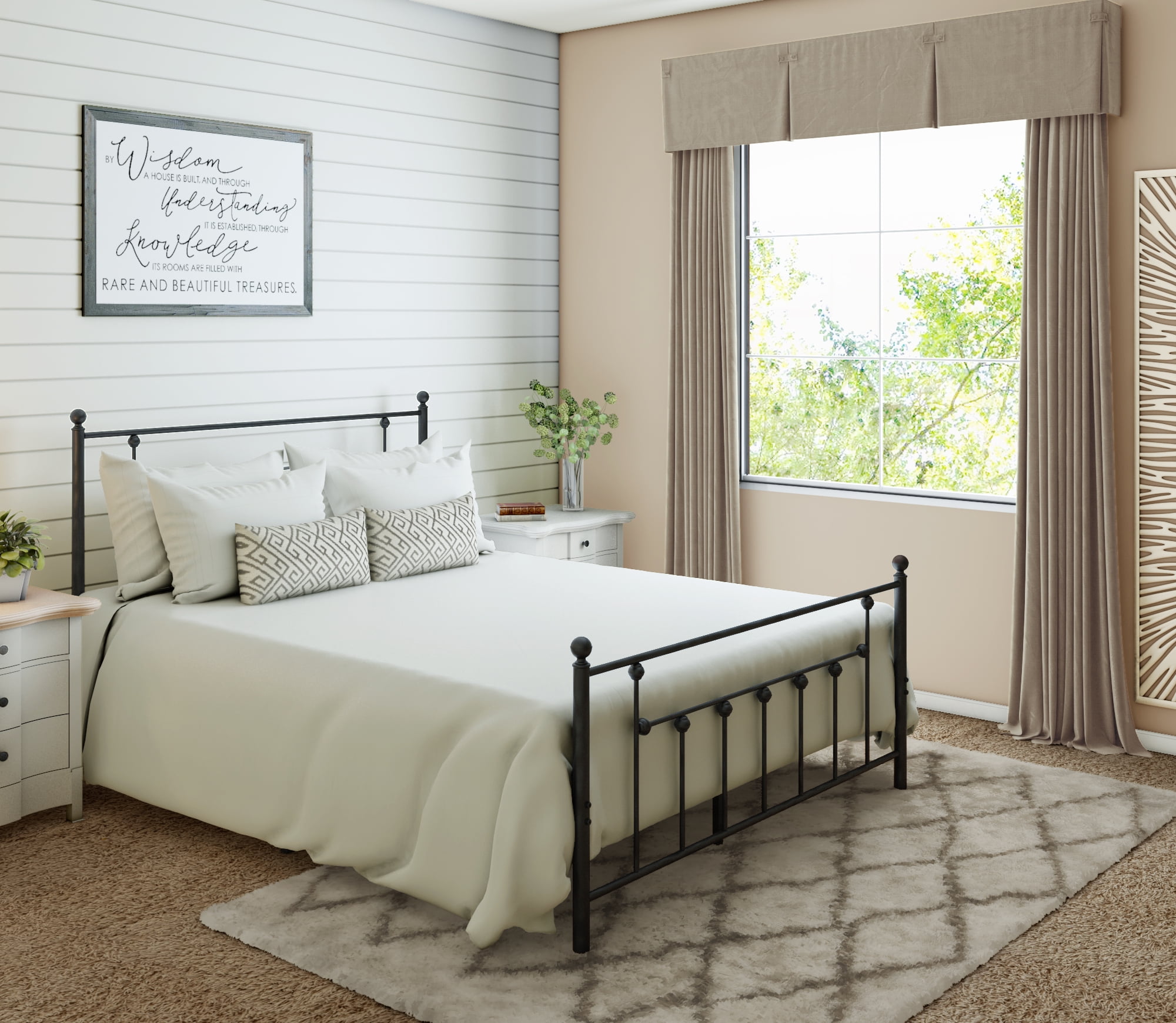 Golden Gate Beds Victorian Style Metal Platform Bed Frame with Antique Wrought Iron-Art Headboard and Footboard, Classic Cama Steel Mattress Foundation, No Box Spring Needed, King Size, Black Finish