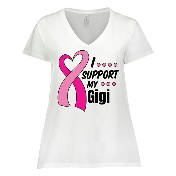 Inktastic Breast Cancer Awareness I Support My Gigi with Pink Ribbon Women's Plus Size V-Neck T-Shirt