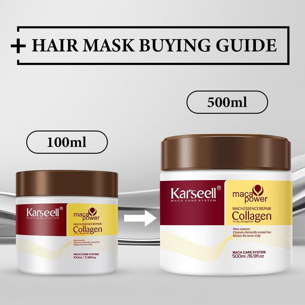 Karseell Collagen Hair Treatment Deep Repair Conditioning Argan Oil Collagen Hair Mask Essence for Dry Damaged Hair All Hair Types, 3.38floz 100ml