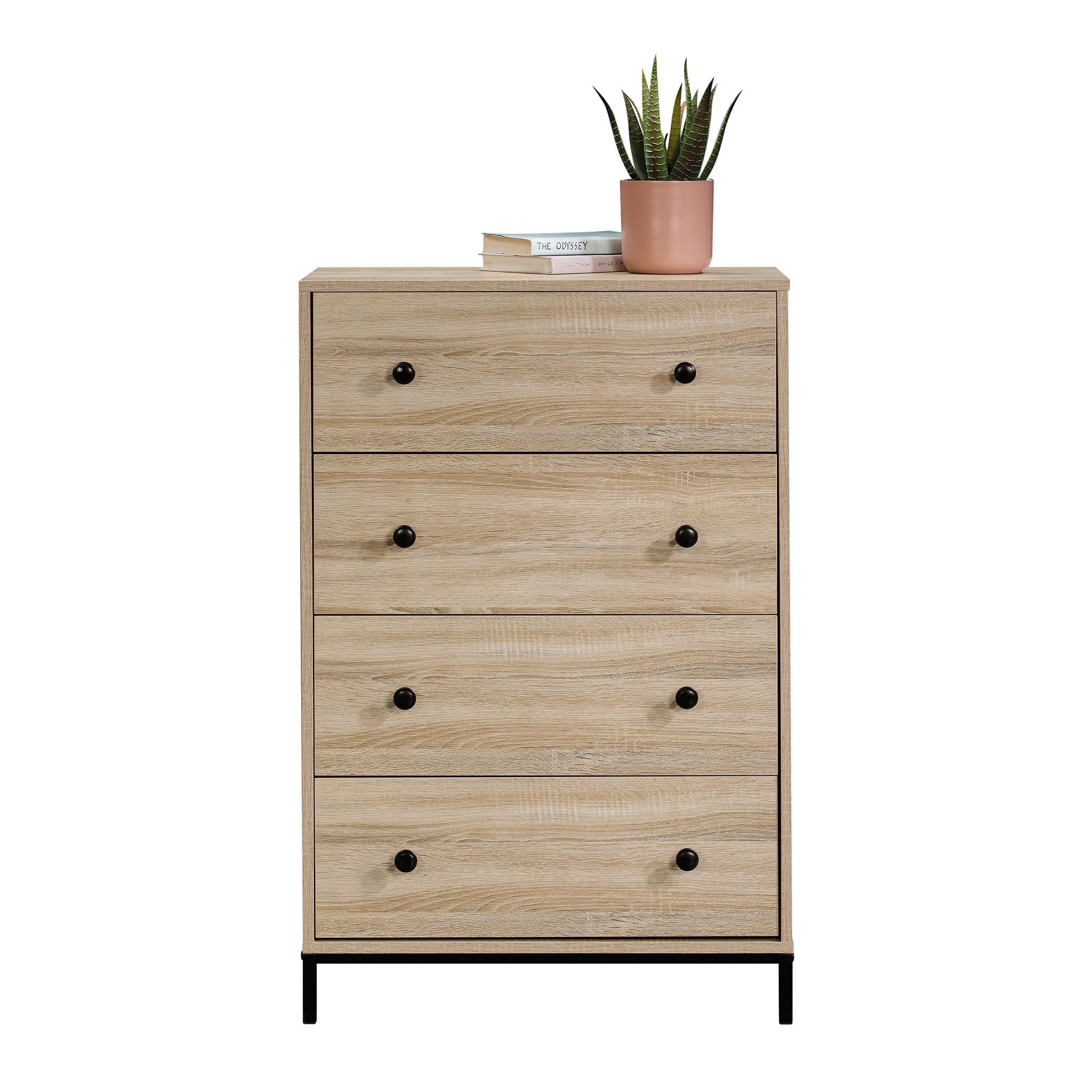 Aukfa Compact 4-Drawer Dresser, Space-Saving Storage Chest Modern Wood Cabinet for Small Bedroom & Living Room,Brown