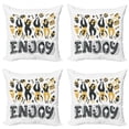 thumbnail image 1 of Doodle Throw Pillow Cushion Case Pack of 4, Enjoy Typography with Happy Dancing Women and Desserts Graphic, Modern Accent Double-Sided Print, 4 Sizes, Orange Charcoal Grey, by Ambesonne, 1 of 2