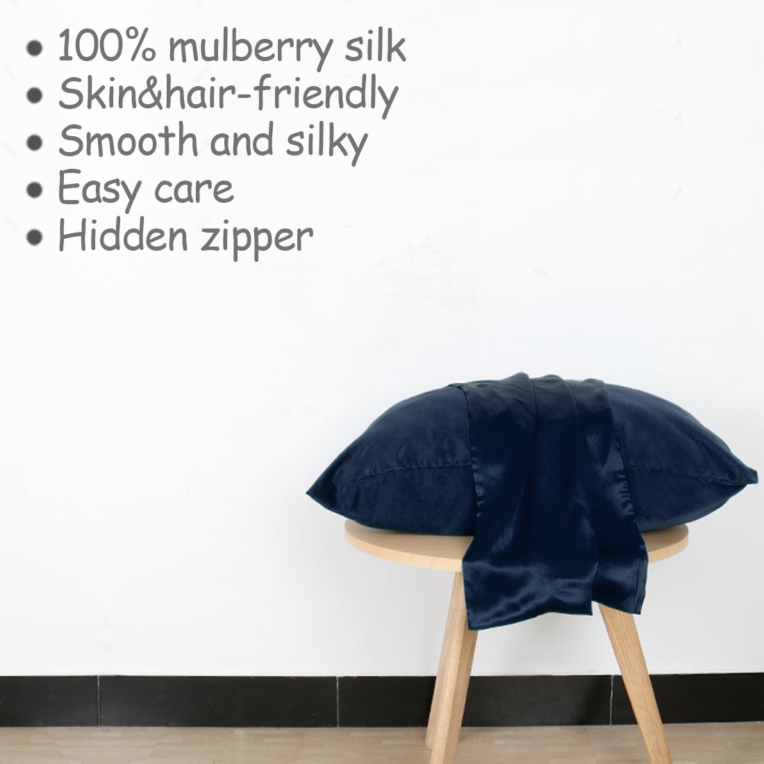 3 Pack 19 Momme Smooth Mulberry Silk Pillow Case Cover, Standard, Navy Blue