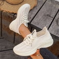 thumbnail image 3 of Women's Breathable Lace Up Running Shoes Lightweight Slip On Sneakers Comfortable Arch Support Non Slip Walking Shoes Beige Size 7.5, 3 of 8