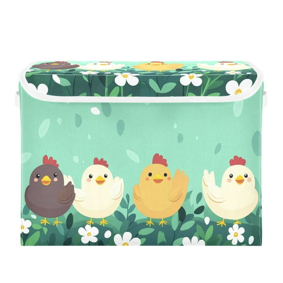 Four Cute Chicks Large Storage Bins with Linen Collapsible Lid Storage Box 16.7 x 12.6 x 11.8in