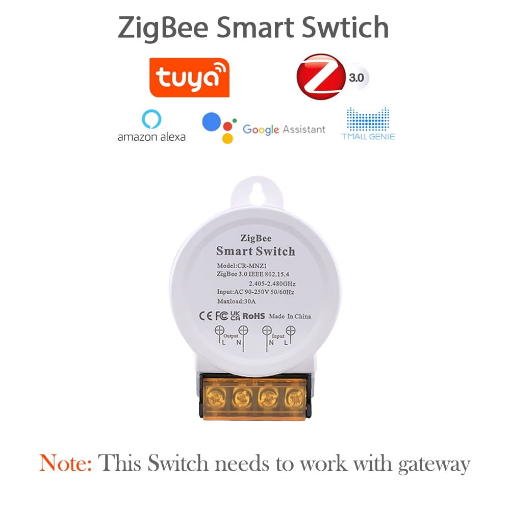 ZigBee 30A wireless remote control switch, Tuya Smart Life App, supports Amazon Alexa Google Assistant voice control, suitable for high-power lighting and electromechanical processing