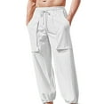 thumbnail image 1 of RXIRUCGD Men's Fashion Drawstring Elastic Waist Solid Color Casual Length Pants, White, Size: L, 1 of 1
