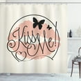 thumbnail image 1 of Kiss Me Shower Curtain, Hand Lettering Love Quote with Butterflies and Lipstick Stain Motif, Fabric Bathroom Set with Hooks, 69W X 70L Inches, Pale Pink Ivory Black, by Ambesonne, 1 of 3