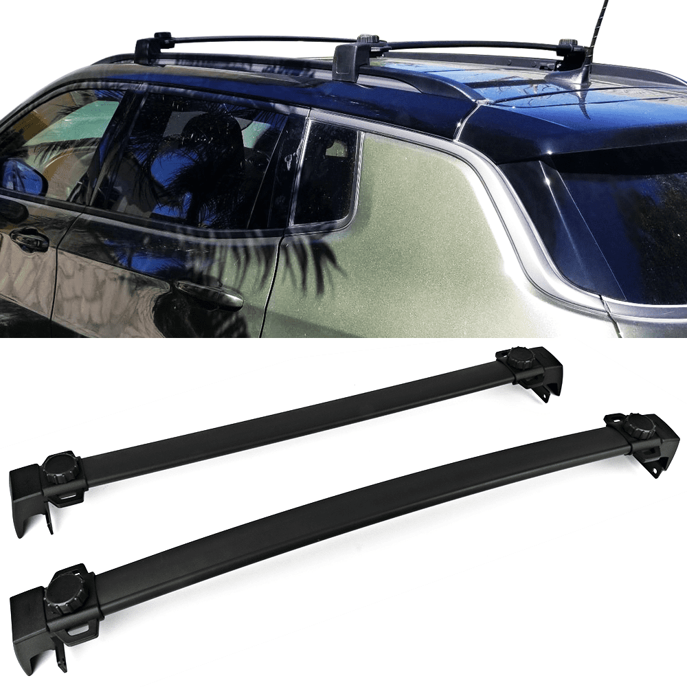 Ikon Motorsports Compatible with 17-23 Jeep Compass Factory Style Top Roof Rack Cross Bar Pair Black