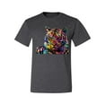 thumbnail image 2 of Wild Bobby, Colorful Rainbow Tiger Animal Lover Men's Graphic T-Shirt, Heather Black, Large, 2 of 3