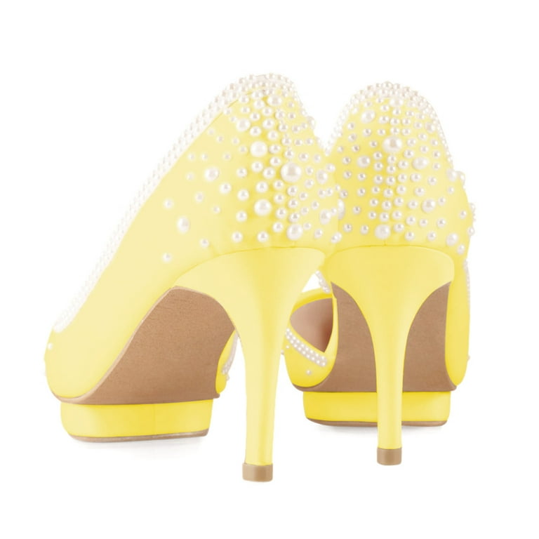 XYD Women Bridal D'Orsay Pearl Pointed Closed Toe Pumps Outer Low