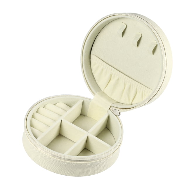 Caja de joyería redonda portátil Unique Bargains Organizador de joyas para viajar 1 Pc Blanca
