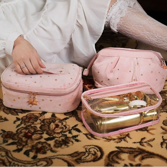 Hot Gold Flannel Cosmetic Bag Portable Net Red Large Capacity Storage Bag Portable Washing Bag Ultra Hot Travel Storage Bag