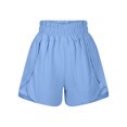 thumbnail image 3 of USSUMA Linen Shorts for Women Solid Color Elastic Band Wide Leg Split Hem Thin Side Quick Drying Shorts Lounging High Waist Sports Trendy Shorts Fitness Running Relaxed Fit Womens Shorts Blue M, 3 of 5