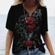thumbnail image 1 of Camiseta Vintage con estampado 3D de calavera para mujer, blusas con cuello en V, Jersey informal de manga corta, Tops de gran tamaño, ropa Harajuku, camisetas de verano, 1 of 4