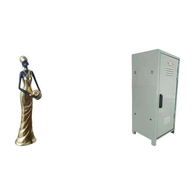 Elegante organizador de armario con escultura de mujer tribal para decoración moderna del hogar y soluciones clave para ahorrar espacio en apartamento