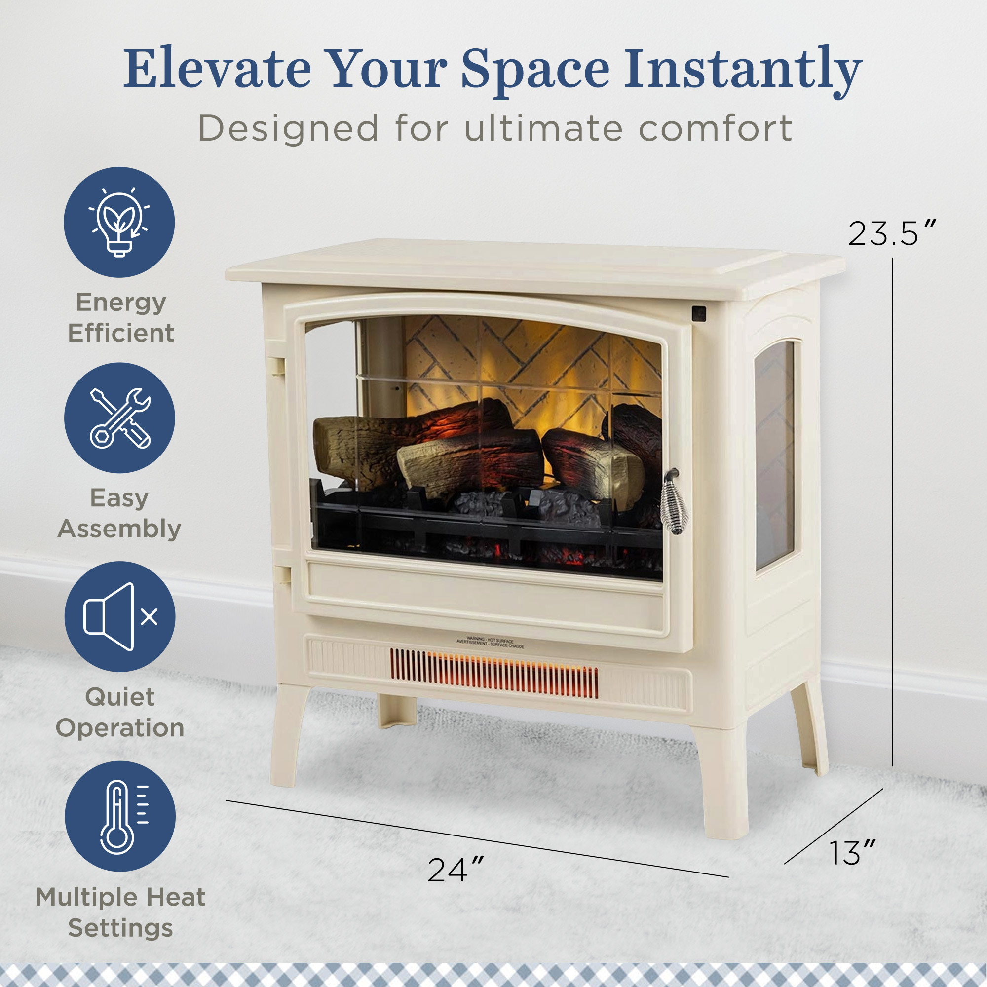 Country Living Infrared Freestanding Electric Fireplace Stove Heater in Cream | Provides Supplemental Zone Heat with Remote and WiFi
