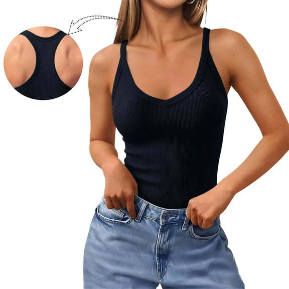 SwiftWear Women's V-Neck Workout Racerback Tank Tops with Built in Bra Sleeveless Basic Crop Top Seamless Support & Stretch Fit for Yoga Gym Casual Wear