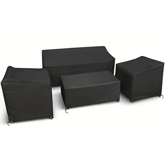 4PCS Waterproof Outdoor Furniture Covers Set, 200D/420D Rectangular Black Garden Dust Proof and Windproof Covers for Patio Tables and Chairs