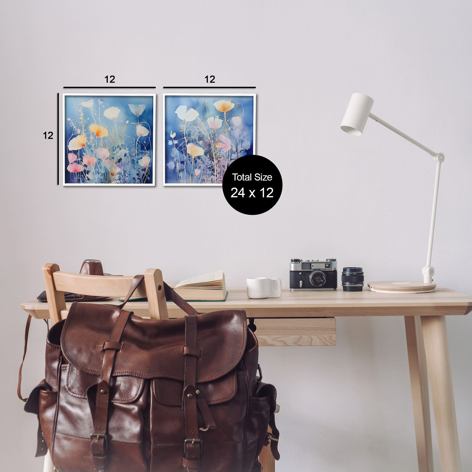 Stupell Industries Abstract Poppies on Blue Botanical & Floral Painting White Framed Art Print Wall Art, 12 x 12, Set of 2