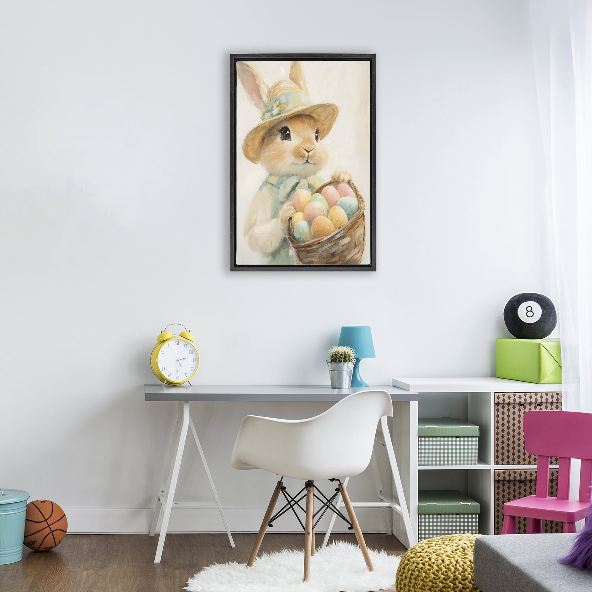 Stupell Industries Easter Egg Basket Rabbit Black Framed Floater Canvas Wall Art, design by The Prints Vibe