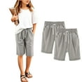 thumbnail image 4 of ZACPNCV 2PC Shorts for Girls Summer Casual Knee Length Bermuda Shorts Kids High Waisted Drawstring Short Pants Teen Girls Clothes Gray 3-4 Years, 4 of 5