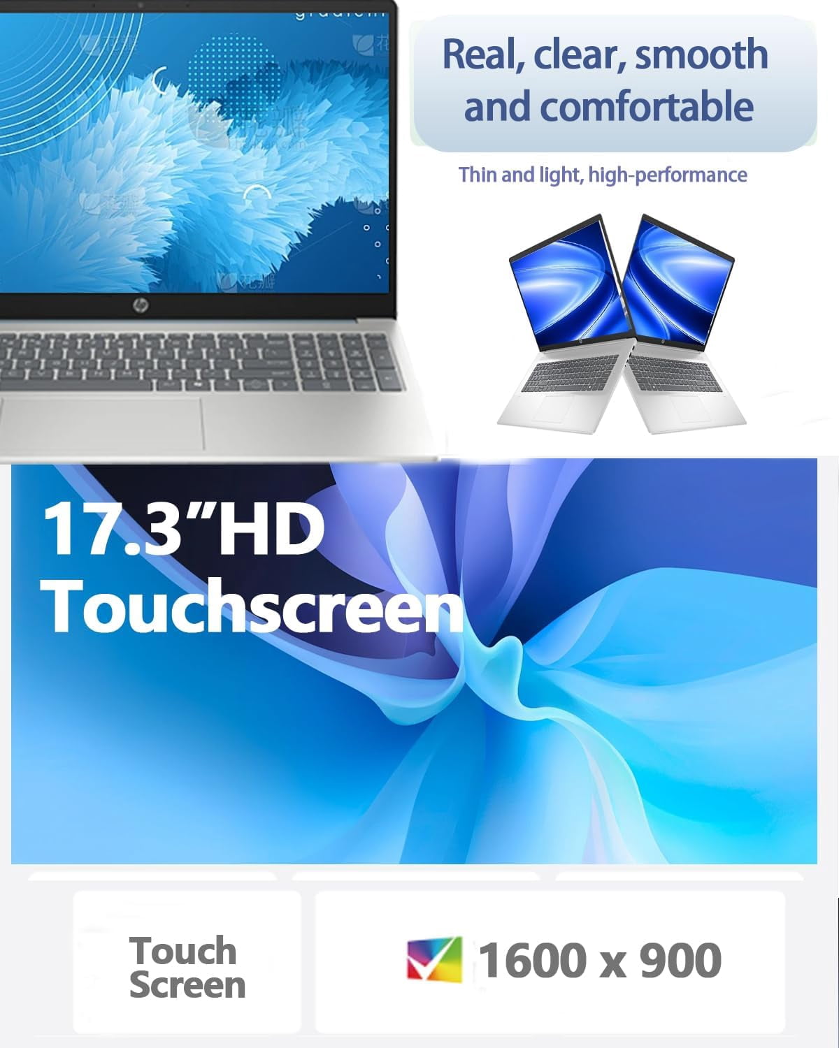 HP Flagship 17 Touchscreen Laptop Computer - 17.3" Anti-Glare HD+ Display, Windows 11 Pro, Copilot, AMD Ryzen 5 7430U (up to 4.3GHz), Wi-Fi 6, Numeric Keypad, 16GB RAM, 512GB SSD, AI Voice Recorder