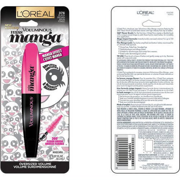 L'Oréal Paris Voluminous Miss Manga Mascara, 376 Black Brown, 0.27 Fl. Oz.