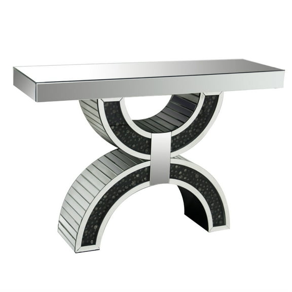 Benjara 13.98" Modern Glass Console Table with Geometric Style Base in Clear