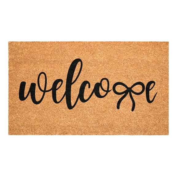Black Welcome Bow Doormat, 17" x 29"