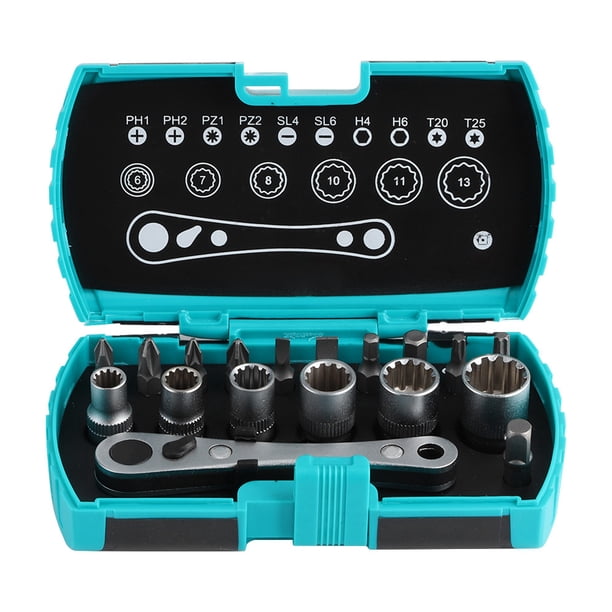 18 en 1 Mini llave de trinquete de 1/4 pulgadas Juego de puntas de destornillador herramienta de reparación de automóviles multifunción Jadeshay A