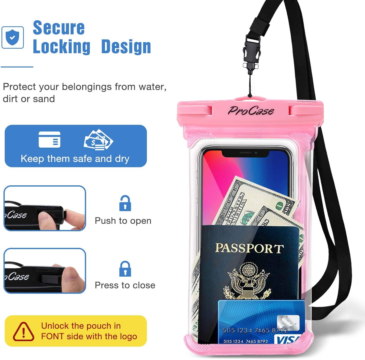 2 Pack Waterproof Phone Pouch, Underwater Phone Case Up to 7", Dry Bag for iPhone 17 Air 16 15 14 13 Pro Plus Max, Galaxy S24 S23 S22 Ultra Pixel, Beach Essentials -Pink & Black