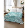 thumbnail image 3 of California King Size Flat Sheet Only, Teal Coral Coastal Soft Brushed Microfiber Bed Sheets, Ocean Nautical Seaside Beach Hotel Quality Breathable Bedding Top Sheet, Easy Care, 108"x98", 3 of 9