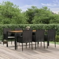 thumbnail image 1 of vidaXL 7 Piece Garden Dining Set with Cushions Black Poly Rattan, 1 of 5