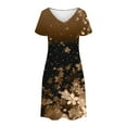 thumbnail image 3 of Uaswgudfs Women's Casual Short Sleeve V-Neck Midi Dress​ - Summer Floral Motif & Functional Pockets, Soft Fabric A-Line Coffee L, 3 of 7
