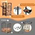 thumbnail image 4 of Indoor Firewood Rack With Kindling Hooks & Mat, 32'' Holder in 2-Layer Design, Small Log Holders  Up to 180lb, Storage Rack for Fireplace Deck, 4 of 8