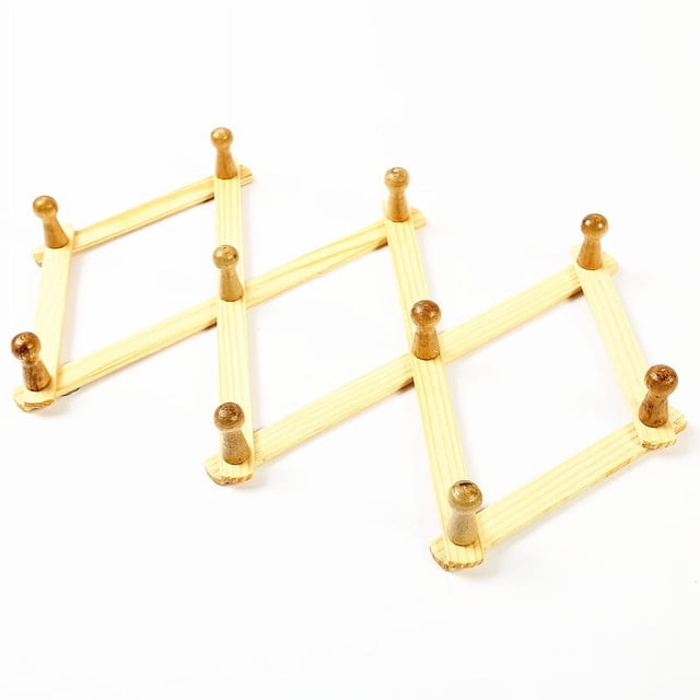 Perchero de pared extensible Tutuviw, estilo acordeón, para sombreros, tazas, 10 ganchos de madera, ideal para colgar llaves, bolsos, paraguas (1 unidad)