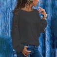 thumbnail image 2 of Moda mujer encaje sólido manga larga encaje patchword o-cuello camisa blusa Fridja  hkj1722, 2 of 6