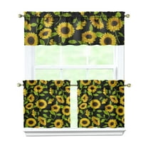 Wildflower Farmhouse Curtains 24 Inch - 3 Panel Rustic Boho Set with Vintage Floral Print, Country Kitchen Drapes