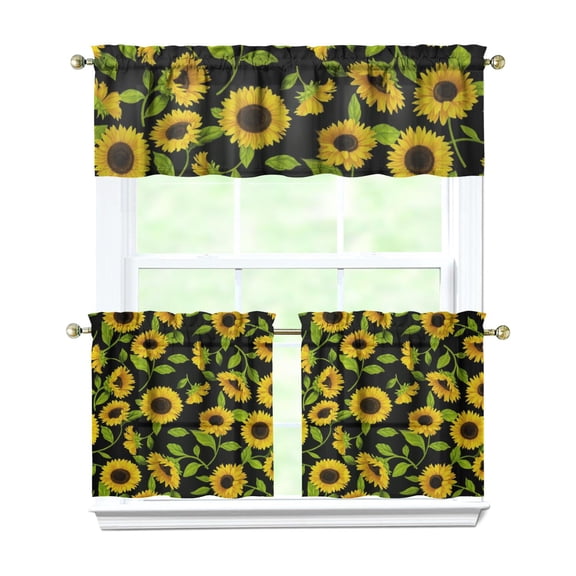 Wildflower Farmhouse Curtains 24 Inch - 3 Panel Rustic Boho Set with Vintage Floral Print, Country Kitchen Drapes