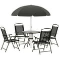 thumbnail image 2 of Yardi Yarda 6 Pieces Patio Dining Set for 4 with Umbrella, Outdoor Table and Chairs with 4 Folding Dining Chairs & Round Glass Table, Black, 2 of 11