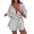 thumbnail image 1 of Mialoley Femmes Été Short Combinaison Coeur/arbre/point Imprimé Manches Revers Bouton Dwon Ample Rompers, 1 of 8