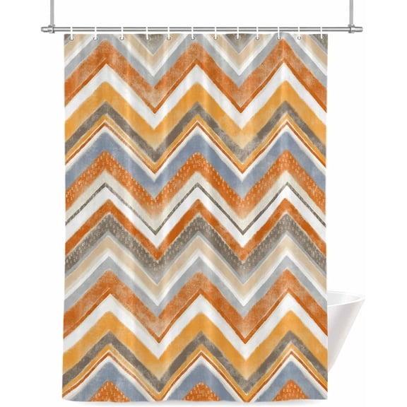 Boho Chevron Shower Curtain Orange And Grey Watercolor Striped Fabric Bath Curtain with Hooks for Bathroom 71x71 inches