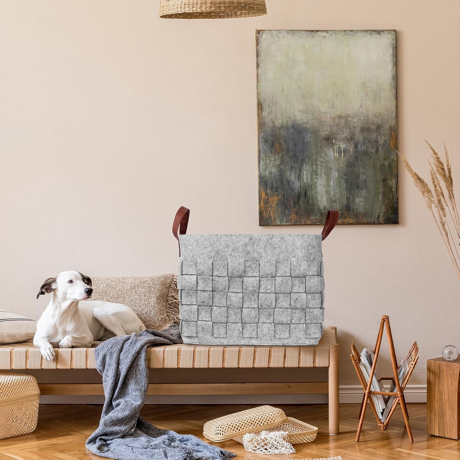 Blankets Basket 20" x20 " x11.8 ", Large Storage Baskets for Organizing Round, Living Room Dog Toy Bin for Dirty Clothes, Pillows, Towel-Light Gray