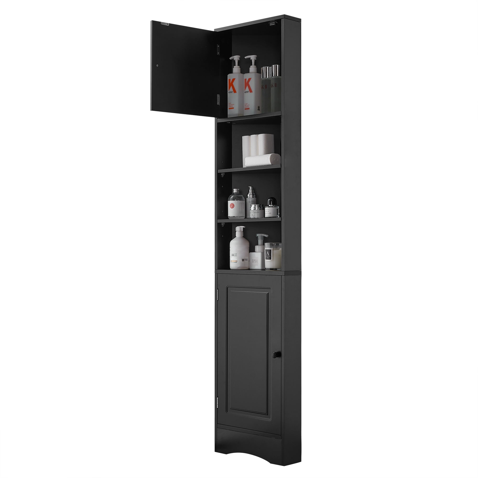 HSUNNS 67-inch Tall Corner Storage Cabinet with Doors & Shelves, Freestanding Storage Cabinet for Bathroom, Living Room, Kitchen, Black