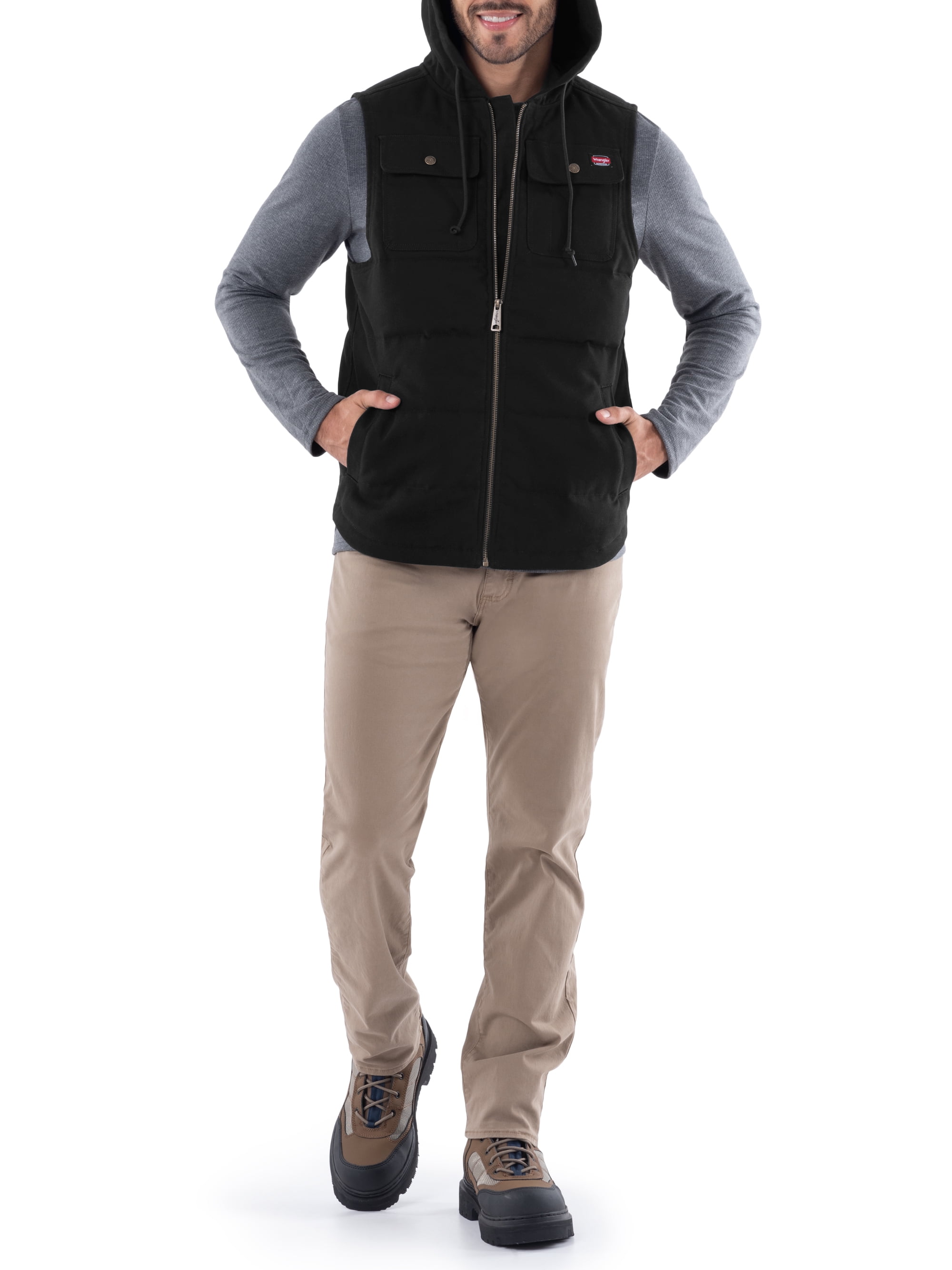 Wrangler Workwear Men's & Big Men's Quilted Lined Duck Vest with Hood, Sizes S-5XL