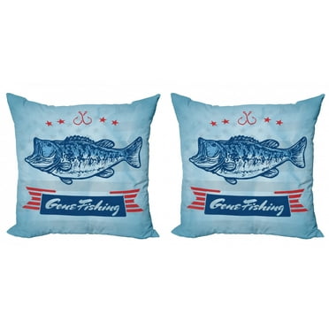 Ambesonne Fishing Theme Throw Pillow Cover 2 Pack, Throat Fish USA Flag, 24", Multicolor
