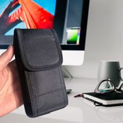 For Nokia C300 N155DL / Nokia G310 5G / Nokia G42 Vertical Nylon Canvas Holster Universal Cell Phone Pouch Secure Closure with Credit Card Slot & Belt Clip Loop Carabiner - Black