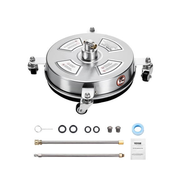VEVOR 14" Pressure Washer Surface Cleaner, Stainless Steel Pressure Washer Attachments with 4 Wheels, 4000 Max PSI, 1/4 Quick Connector, 2 Spray Nozzles, 2 Extended Wands for Concrete, Patio, Deck